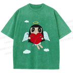 Unisex Floating Angle Yuy Printed Washed Tee