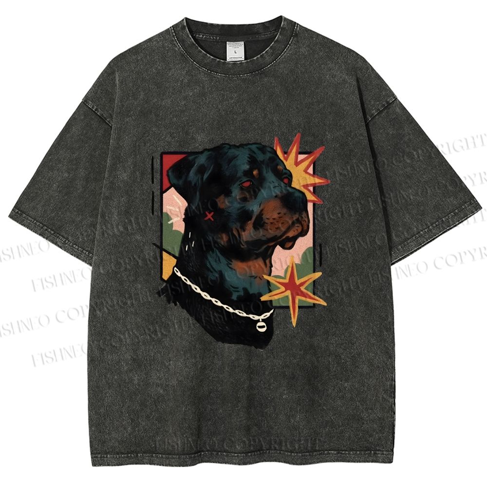 Unisex Rottweiler Dog Printed Washed Tee