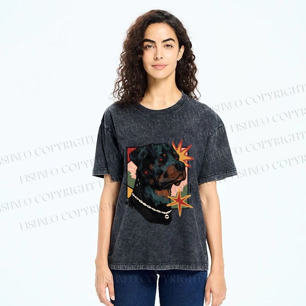 Unisex Rottweiler Dog Printed Washed Tee