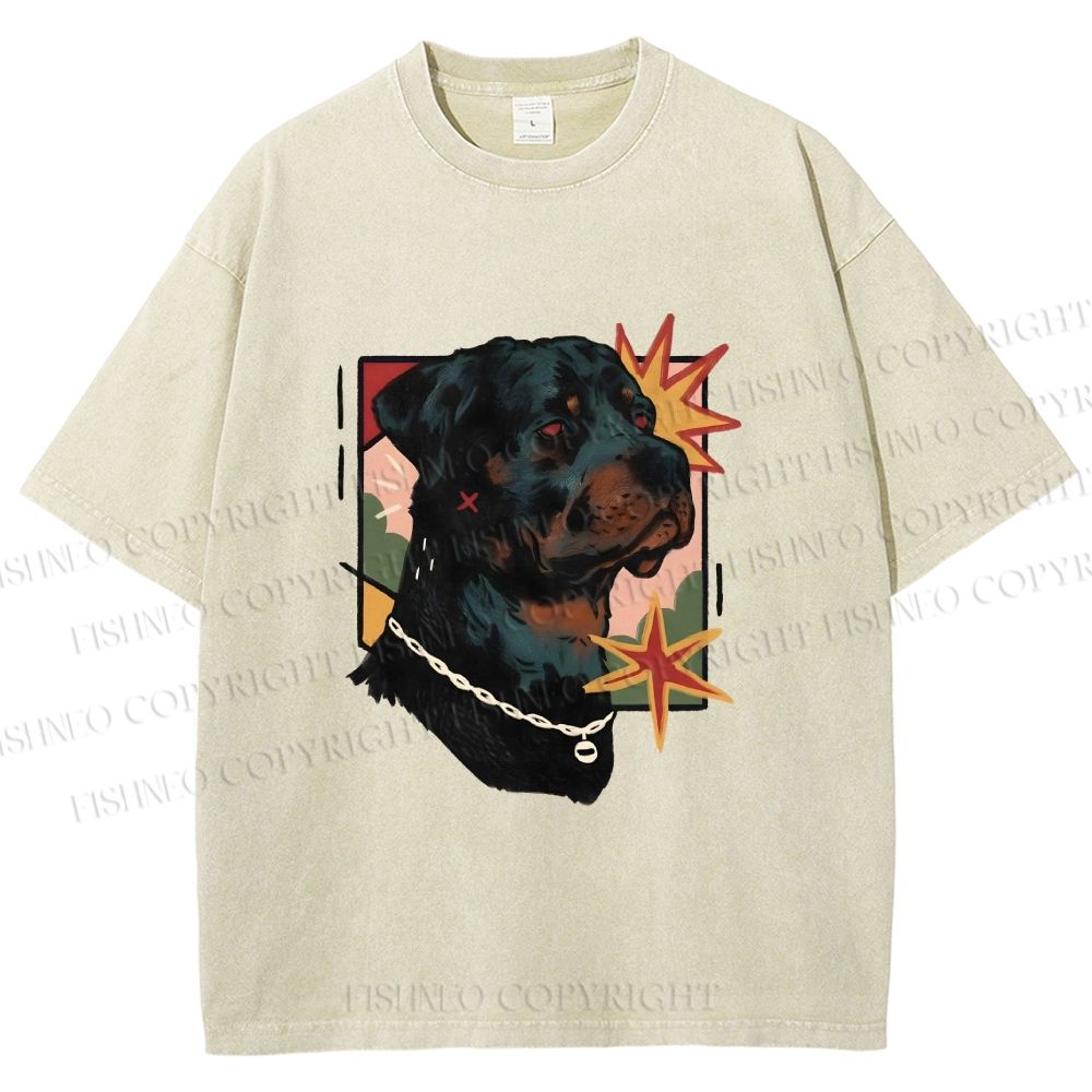 Unisex Rottweiler Dog Printed Washed Tee