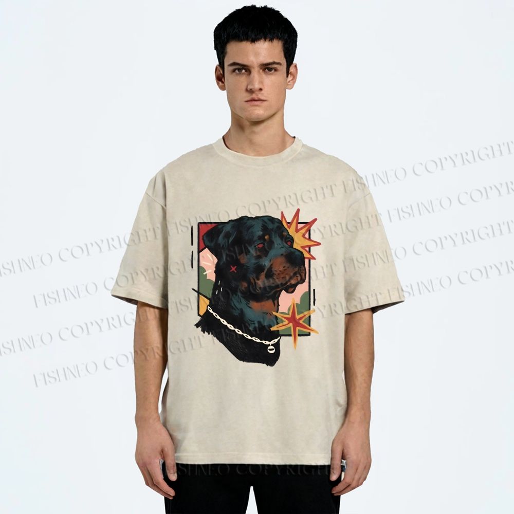 Unisex Rottweiler Dog Printed Washed Tee
