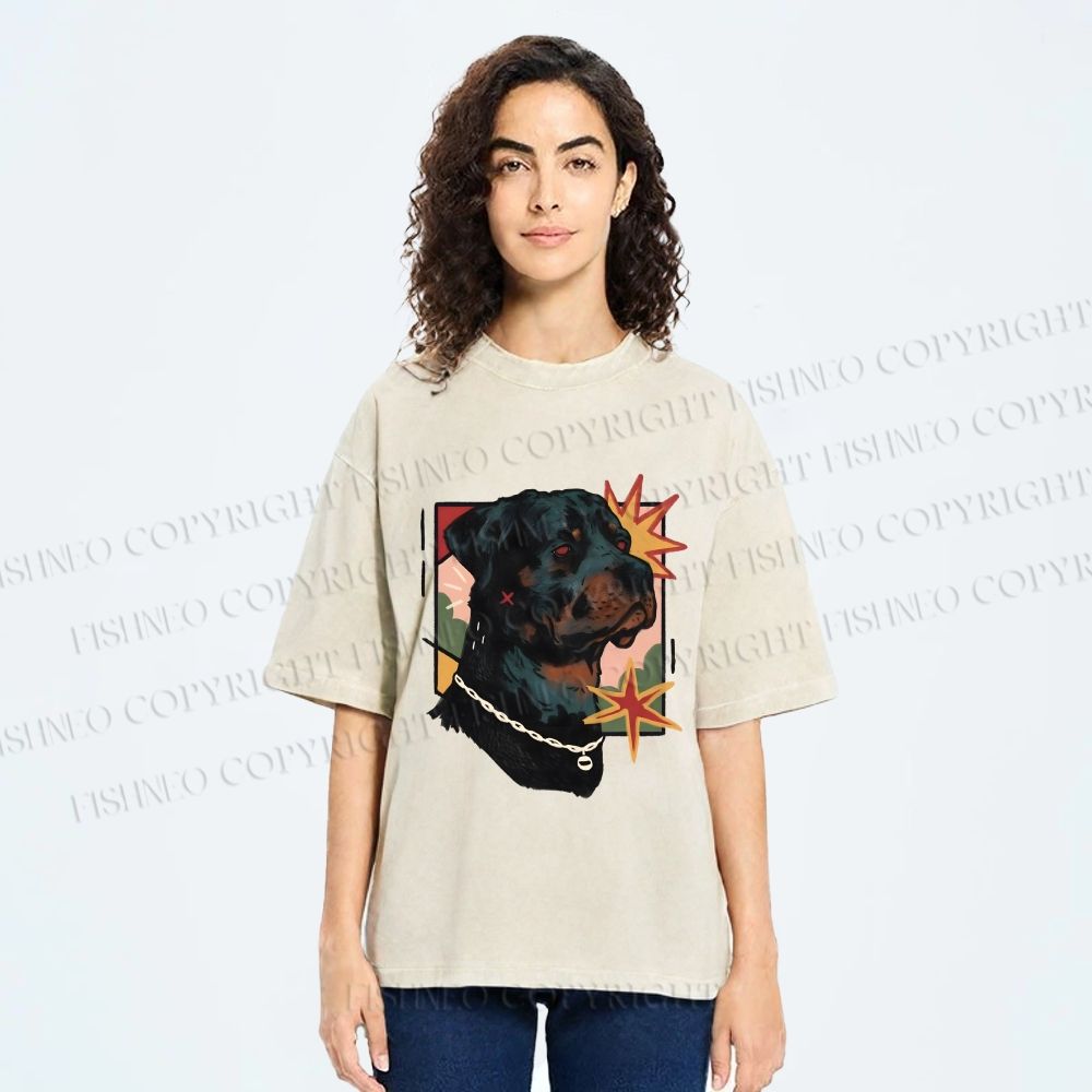 Unisex Rottweiler Dog Printed Washed Tee