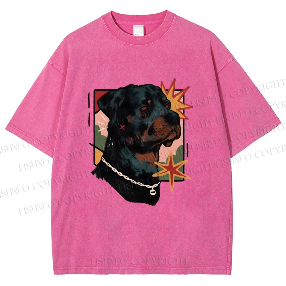 Unisex Rottweiler Dog Printed Washed Tee