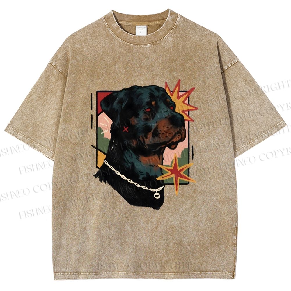 Unisex Rottweiler Dog Printed Washed Tee