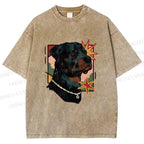 Unisex Rottweiler Dog Printed Washed Tee