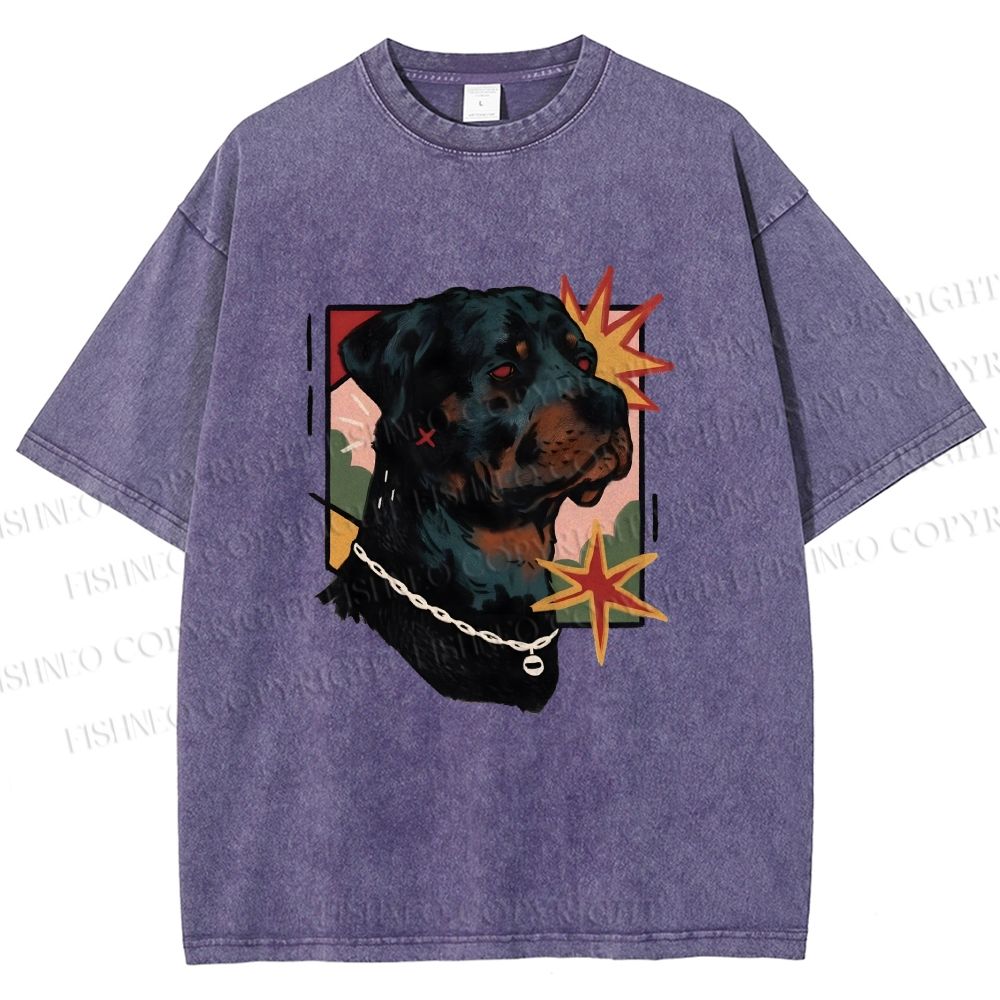 Unisex Rottweiler Dog Printed Washed Tee