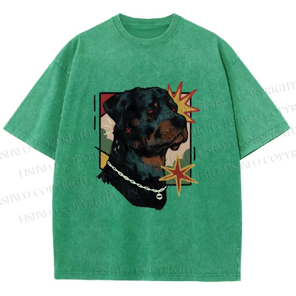 Unisex Rottweiler Dog Printed Washed Tee