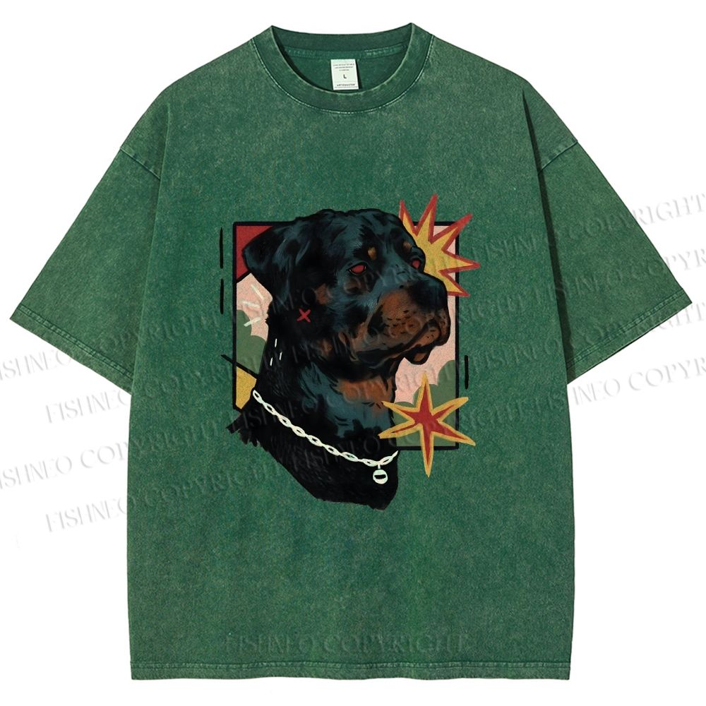 Unisex Rottweiler Dog Printed Washed Tee