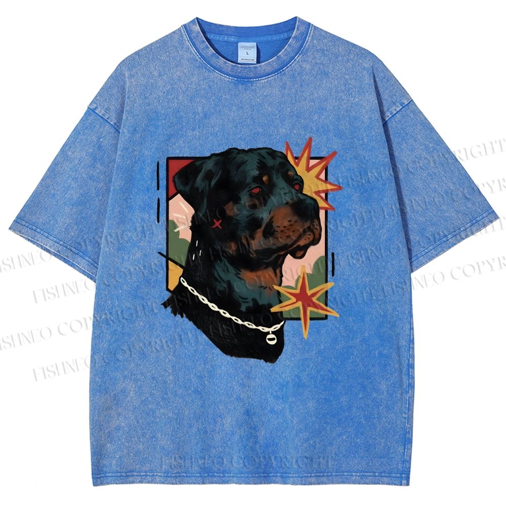 Unisex Rottweiler Dog Printed Washed Tee