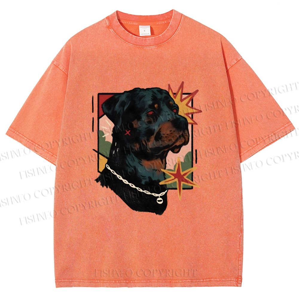 Unisex Rottweiler Dog Printed Washed Tee