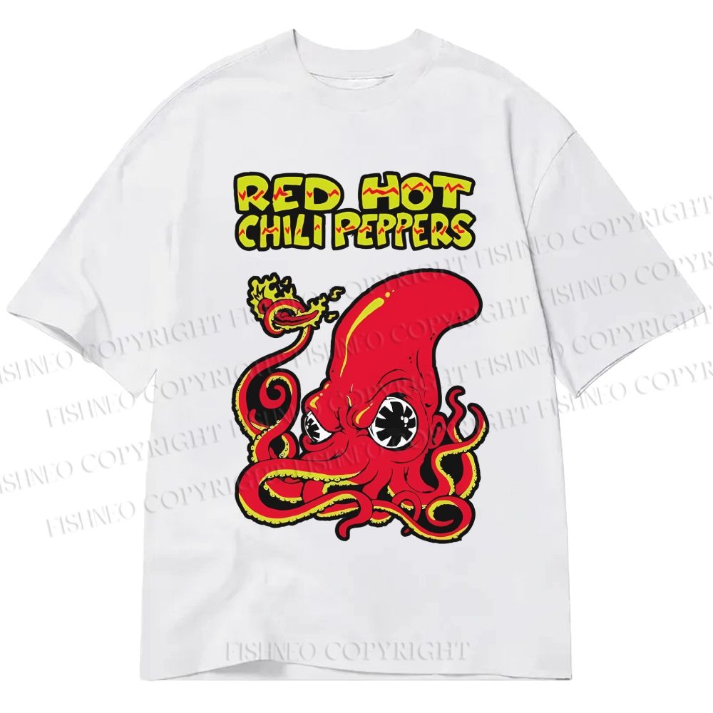 Unisex Octopus Red Hot Chili Pepper Classic Cotton Printed T-shirt