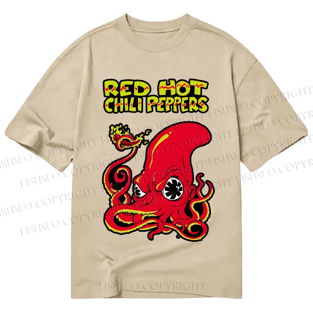 Unisex Octopus Red Hot Chili Pepper Classic Cotton Printed T-shirt