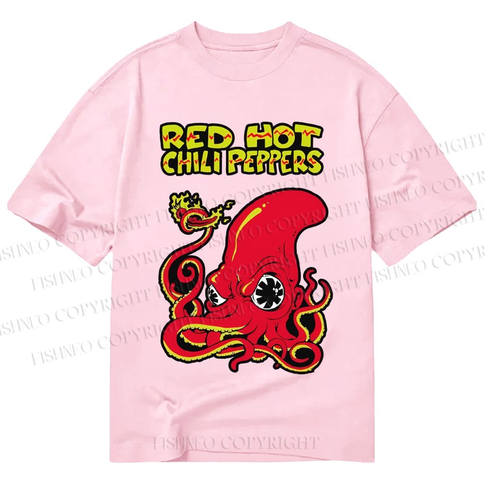 Unisex Octopus Red Hot Chili Pepper Classic Cotton Printed T-shirt