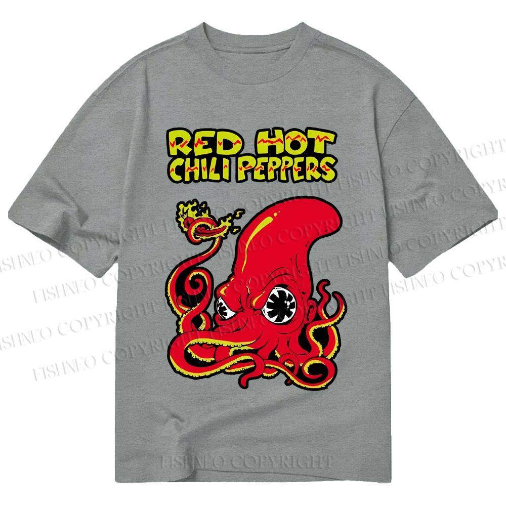 Unisex Octopus Red Hot Chili Pepper Classic Cotton Printed T-shirt