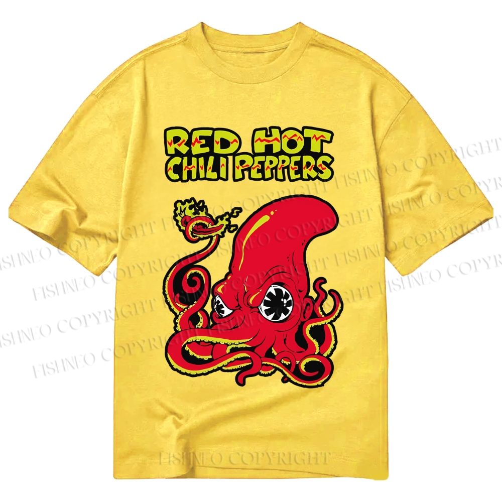 Unisex Octopus Red Hot Chili Pepper Classic Cotton Printed T-shirt
