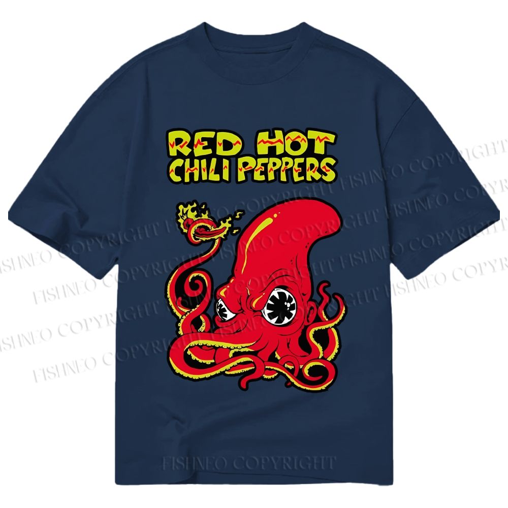 Unisex Octopus Red Hot Chili Pepper Classic Cotton Printed T-shirt