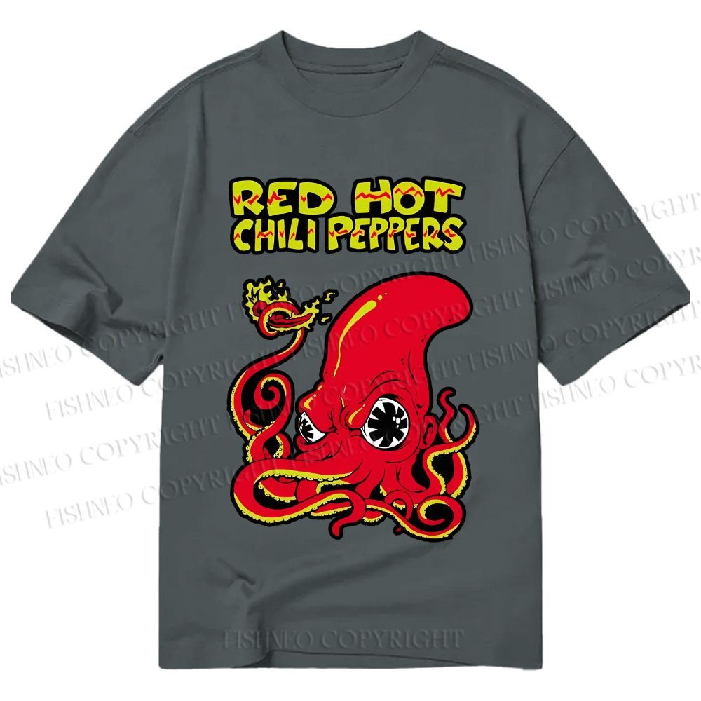Unisex Octopus Red Hot Chili Pepper Classic Cotton Printed T-shirt