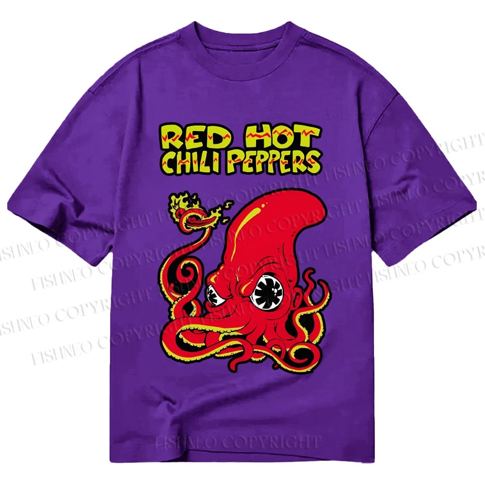 Unisex Octopus Red Hot Chili Pepper Classic Cotton Printed T-shirt