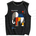 Unisex Bauhaus Elephant Printed Washed Tank Top
