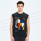 Unisex Bauhaus Elephant Printed Washed Tank Top