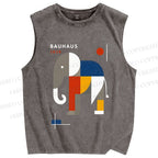 Unisex Bauhaus Elephant Printed Washed Tank Top