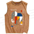 Unisex Bauhaus Elephant Printed Washed Tank Top