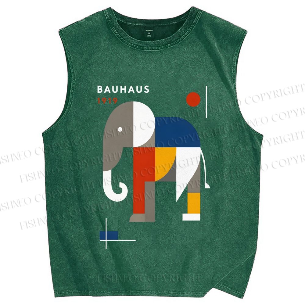 Unisex Bauhaus Elephant Printed Washed Tank Top