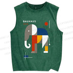 Unisex Bauhaus Elephant Printed Washed Tank Top