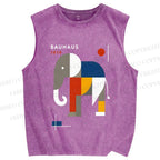 Unisex Bauhaus Elephant Printed Washed Tank Top