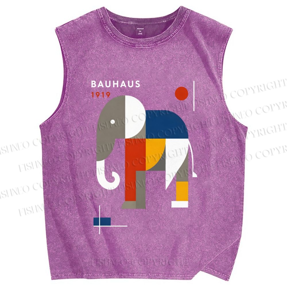 Unisex Bauhaus Elephant Printed Washed Tank Top