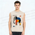 Unisex Bauhaus Elephant Printed Washed Tank Top