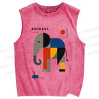Unisex Bauhaus Elephant Printed Washed Tank Top