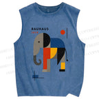 Unisex Bauhaus Elephant Printed Washed Tank Top