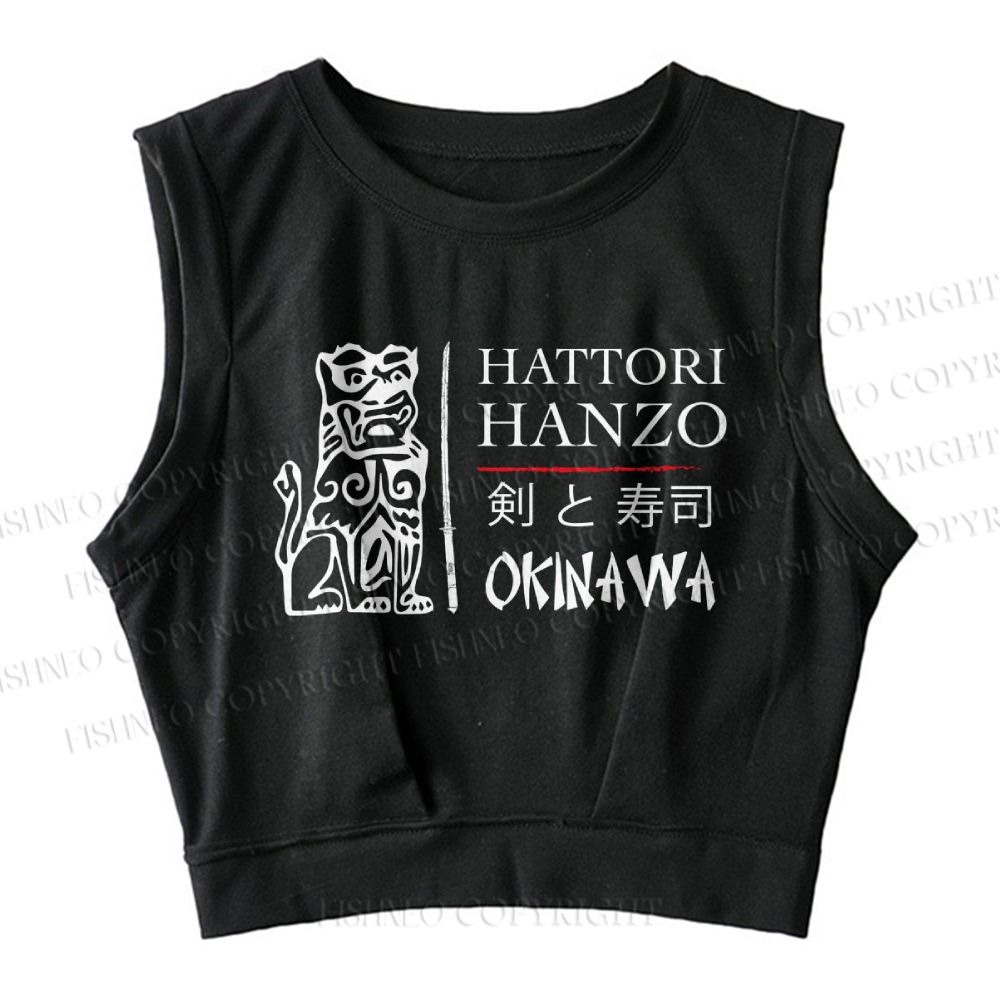 Kill Bill Hattori Hanzo Sword and Sushi Printed Sleeveless Crop Tops