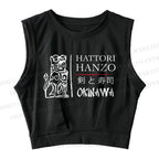 Kill Bill Hattori Hanzo Sword and Sushi Printed Sleeveless Crop Tops