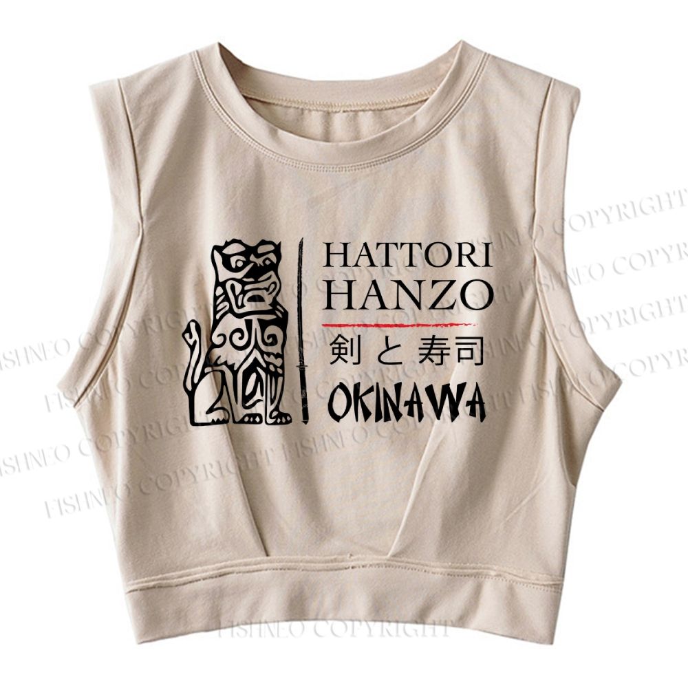 Kill Bill Hattori Hanzo Sword and Sushi Printed Sleeveless Crop Tops