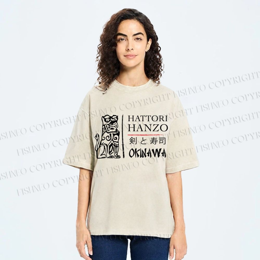 Unisex Kill Bill Hattori Hanzo Sword and Sushi Printed Washed Tee