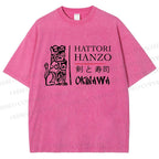 Unisex Kill Bill Hattori Hanzo Sword and Sushi Printed Washed Tee