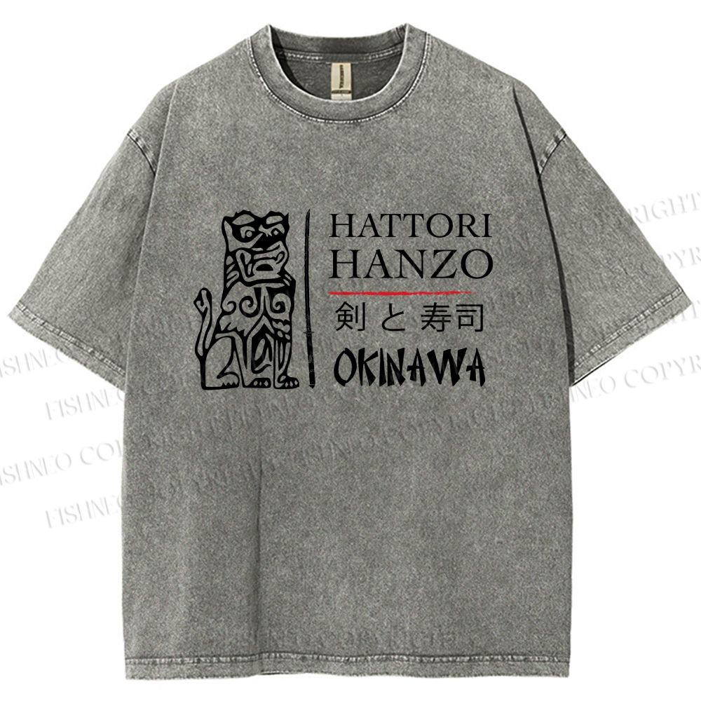 Unisex Kill Bill Hattori Hanzo Sword and Sushi Printed Washed Tee