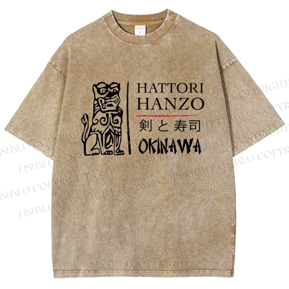Unisex Kill Bill Hattori Hanzo Sword and Sushi Printed Washed Tee