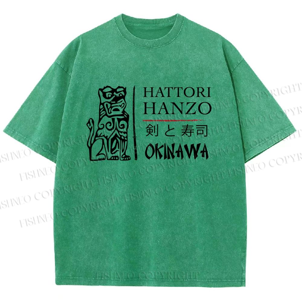 Unisex Kill Bill Hattori Hanzo Sword and Sushi Printed Washed Tee