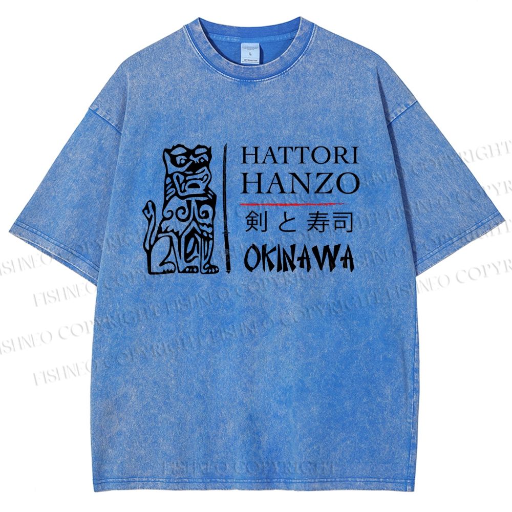 Unisex Kill Bill Hattori Hanzo Sword and Sushi Printed Washed Tee