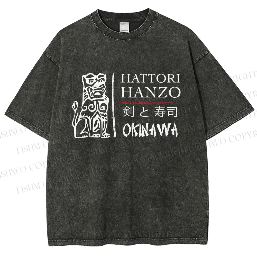 Unisex Kill Bill Hattori Hanzo Sword and Sushi Printed Washed Tee