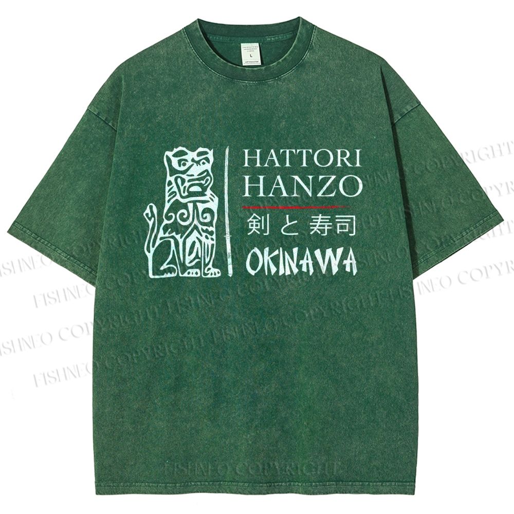 Unisex Kill Bill Hattori Hanzo Sword and Sushi Printed Washed Tee