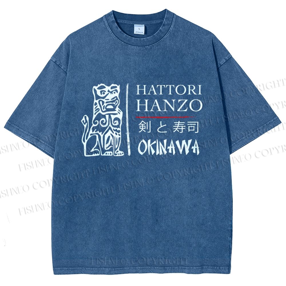 Unisex Kill Bill Hattori Hanzo Sword and Sushi Printed Washed Tee