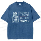Unisex Kill Bill Hattori Hanzo Sword and Sushi Printed Washed Tee