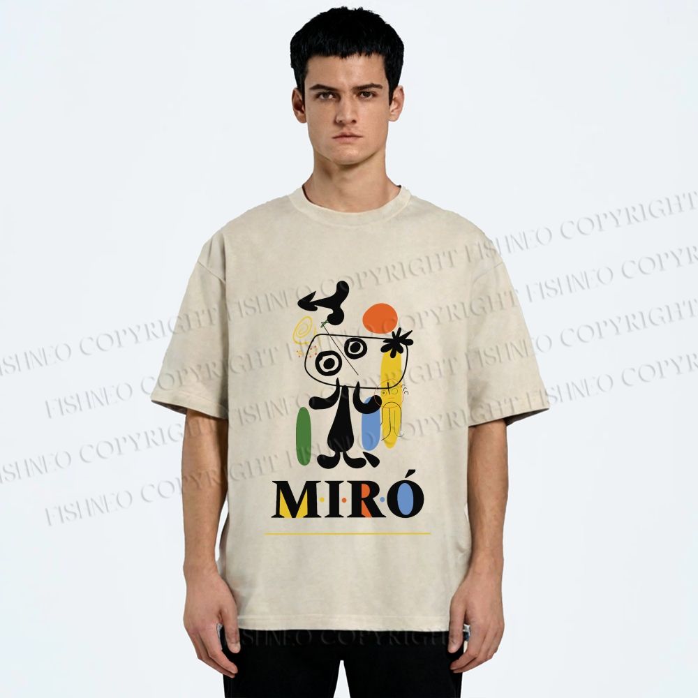 Unisex Joan Miró Style Dog Printed Washed Tee