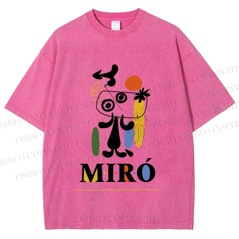 Unisex Joan Miró Style Dog Printed Washed Tee