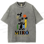 Unisex Joan Miró Style Dog Printed Washed Tee