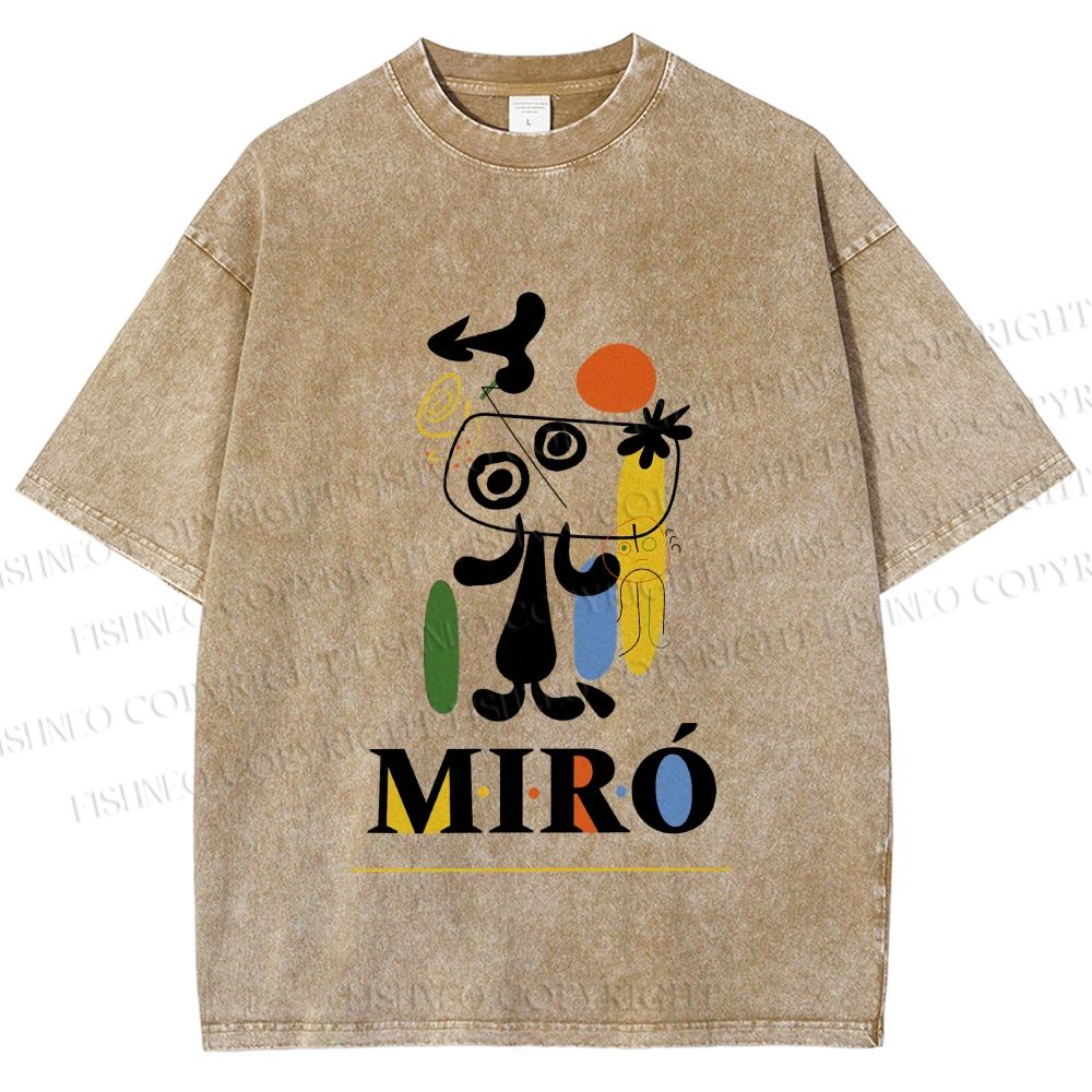 Unisex Joan Miró Style Dog Printed Washed Tee